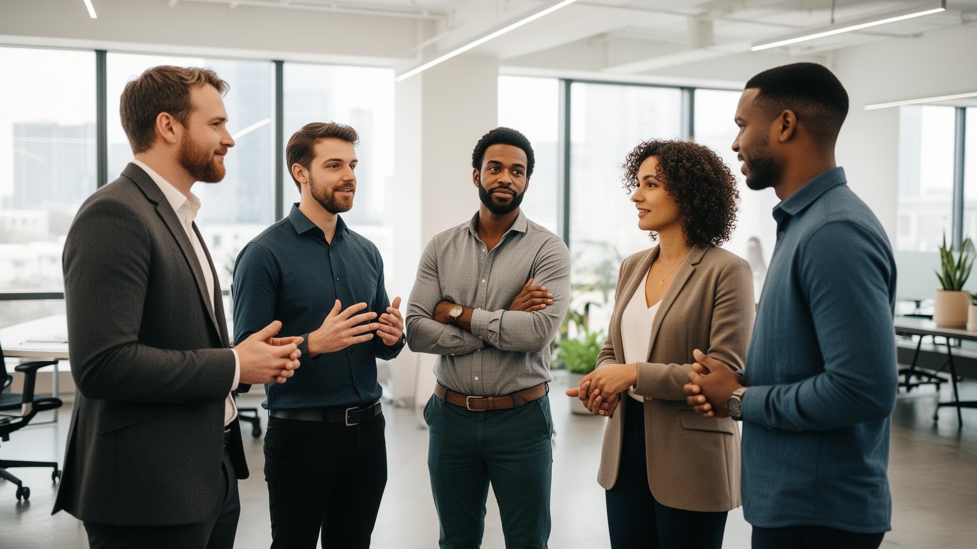 Diverse group of professionals in conversation
